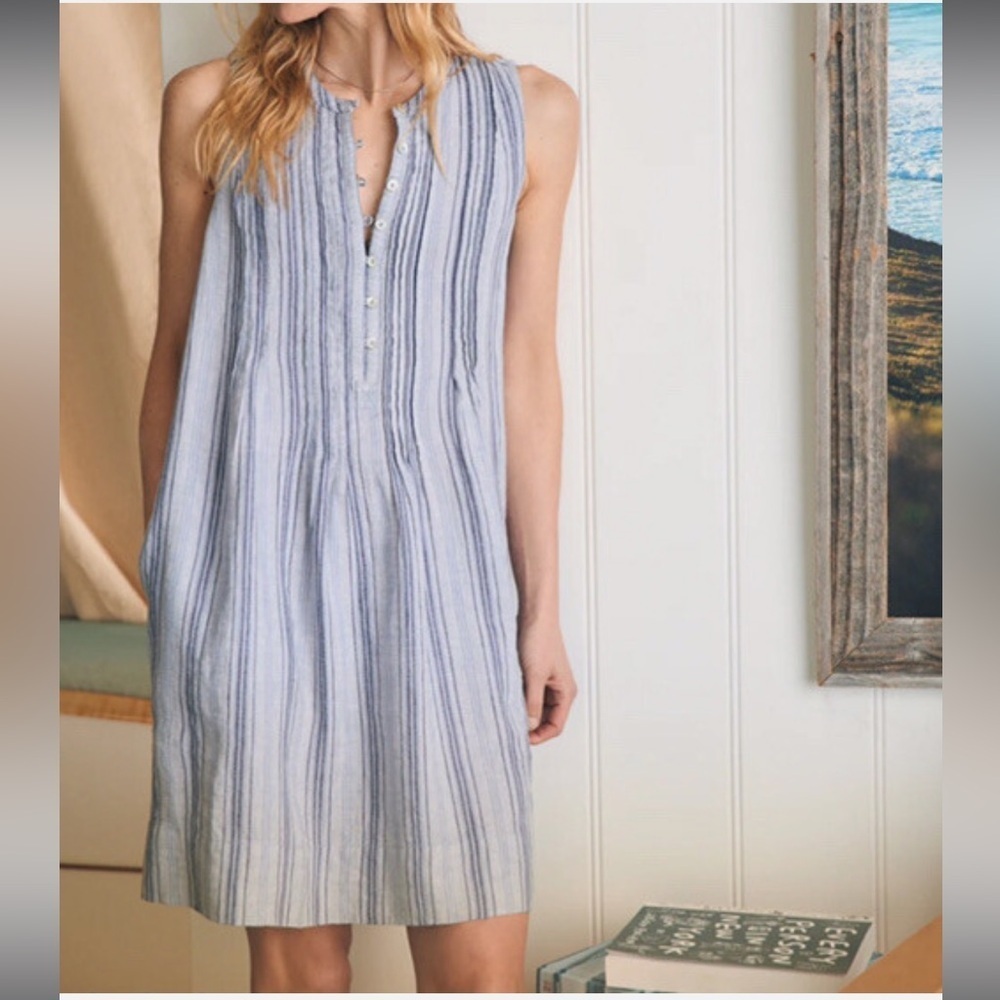 Faherty Isha Striped Sleeveless Linen Dress